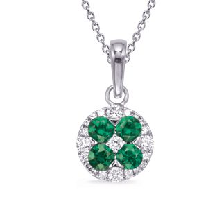 White Gold Emerald  & Diamond Pendant