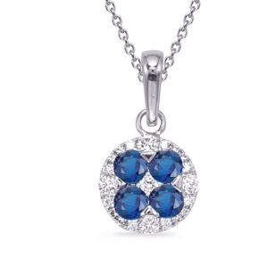 White Gold Sapphire & Diamond Pendant