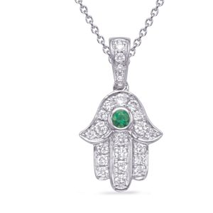 White Gold Diamond & Emerald Pendant