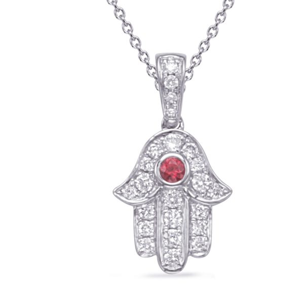 White Gold Diamond & Ruby Pendant